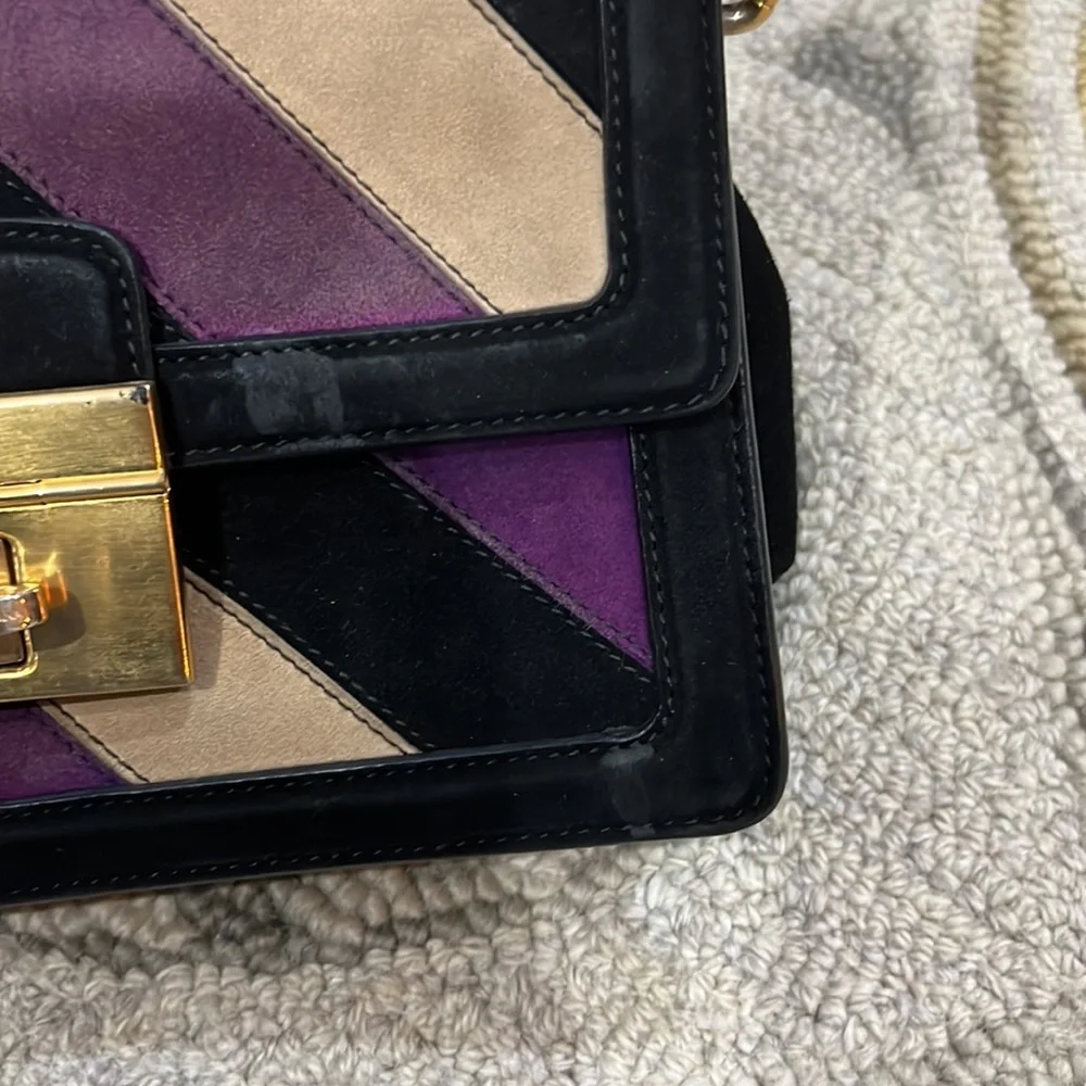 💕 Dolce & Gabbana black purple tan suede double handle satchel handbag 💕